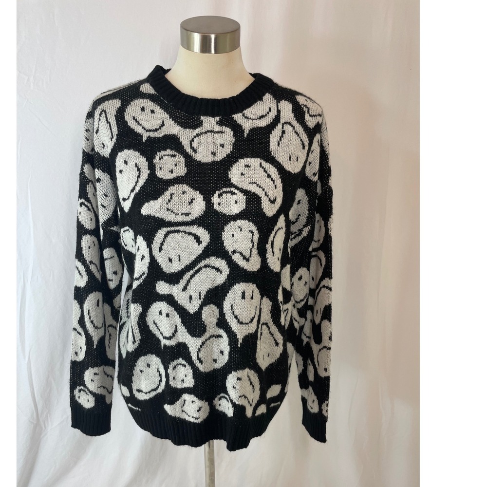 Just Polly Drip Smile Smiley Face‎ Crew Neck Pullover Sweater Size S Y2K Retro